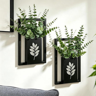 Wall Planter Vase Set of 2 - Black Metal Hanging Planter