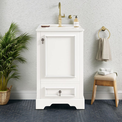 20" Modern Bathroom Vanity with Ceramic Sink, Soft-Close Door, Adjustable Shelf, Drawer, Storage Rack