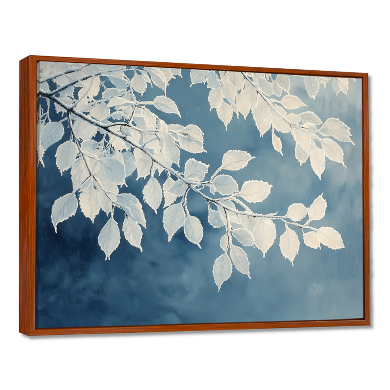 «White Frosted Leaves Branches III», art mural sur toile, H 30 po x l 40 po, Impression encadrée flottante, Brun