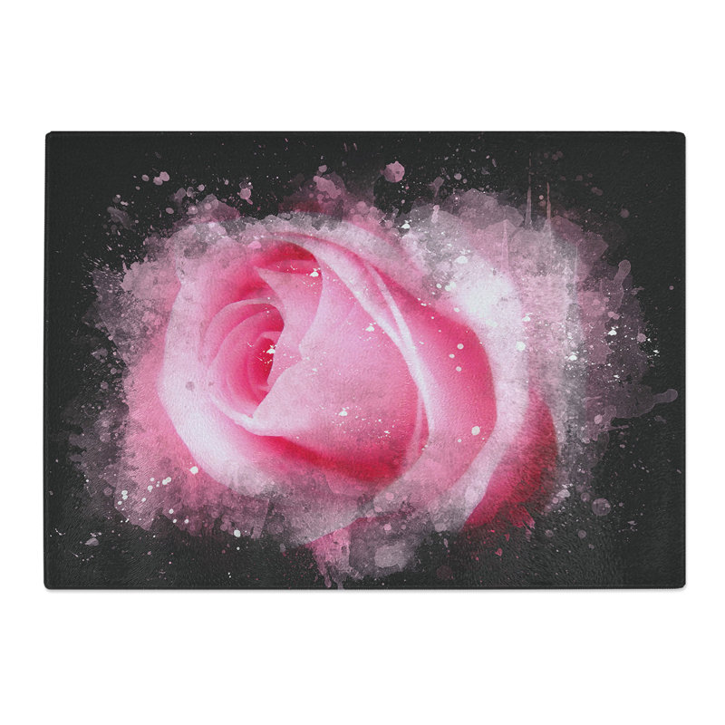 Tempered Glass Pink Rose Petals Chopping Board, 20 cm x 28.5 cm