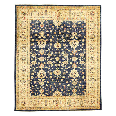 Tapis beige / bleu noué à la main de haute qualité
