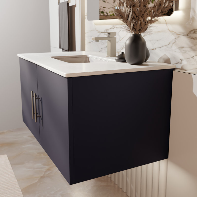 Geneva 36 in W x 22 in D Single Bath Vanity and Chrome Faucet Set, Navy Blue, White Cultured Marble