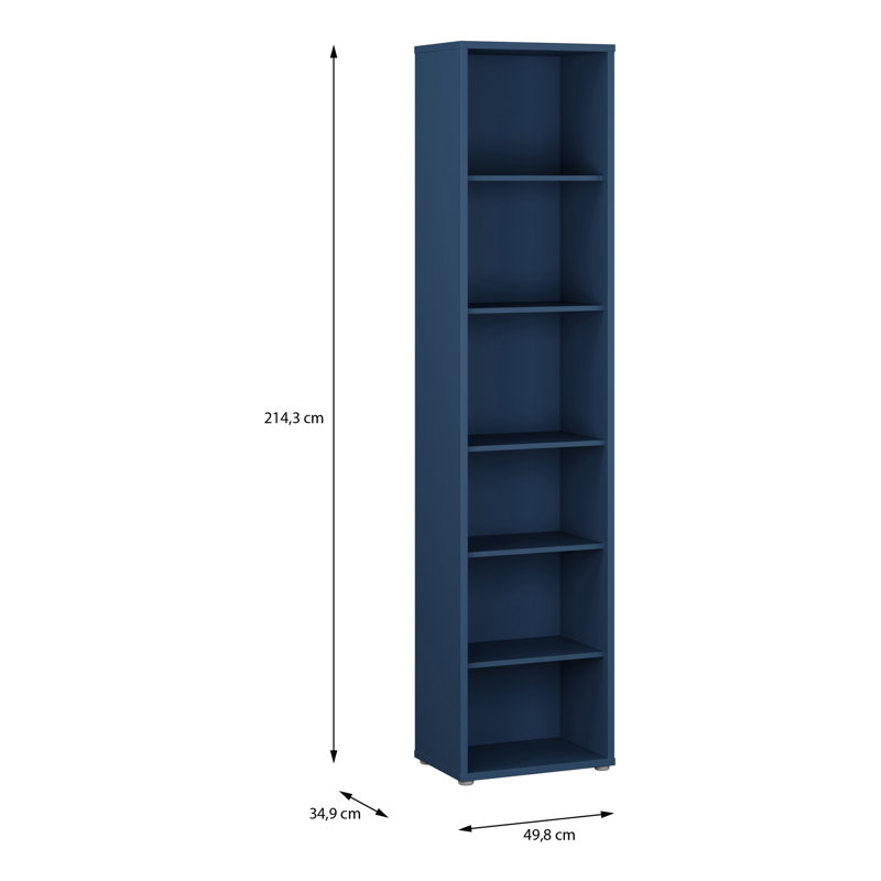 Modern minimalistic shelf unit with 6 open shelves, bookshelf, engineered wood, 49.8 cm W x 214.3 cm H x 34.9 cm D, Navy