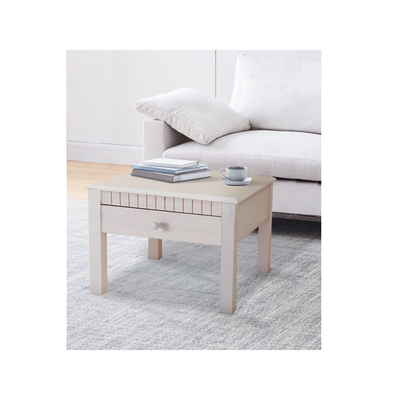 Yassine Solid Wood Four Leg Coffee Table with Storage, White
