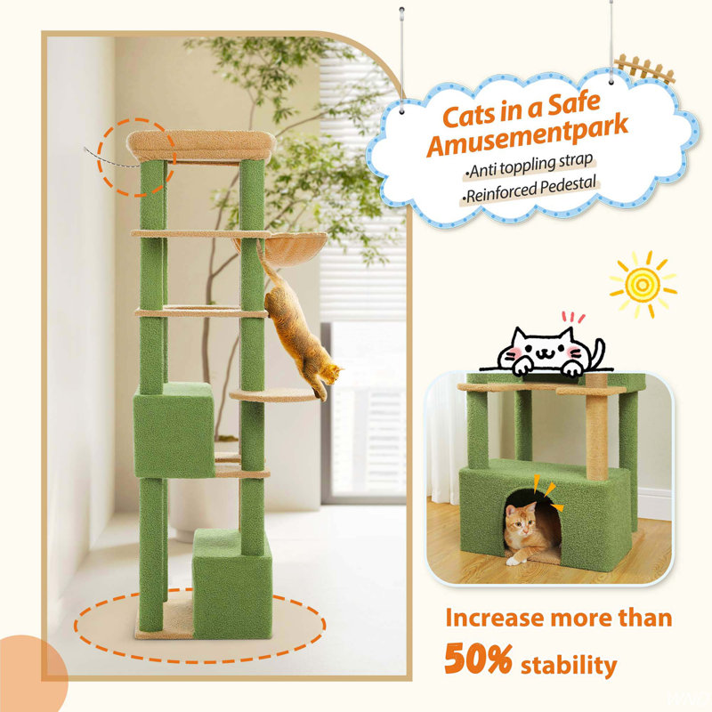 Green Tall Cat Tree Tower with Sisal Scratching Posts