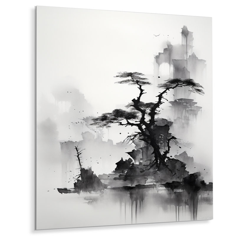 Paysage asiatique, art mural Sumi - animaux, décoration murale en métal, H 44 po x l 34 po
