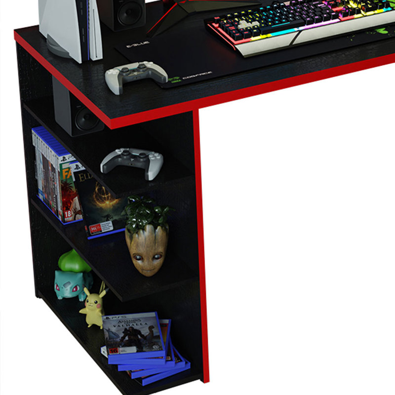 Bureau d'ordinateur l 53,54 po Jeronda, Noir / rouge