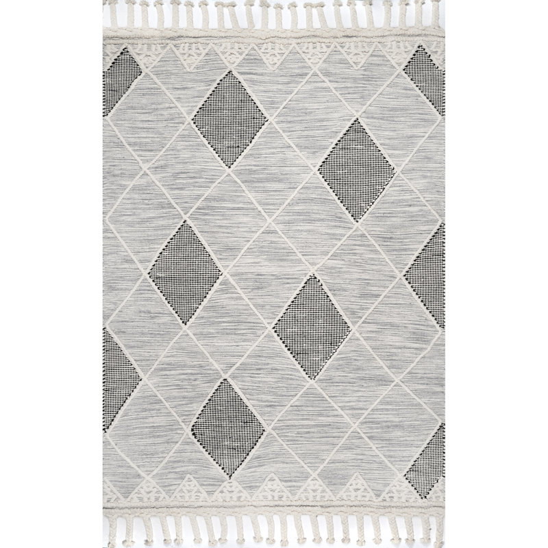 Tapis ivoire en laine / coton tissé à la main Eisenhauer, Rectangle 5 pi x 8 pi