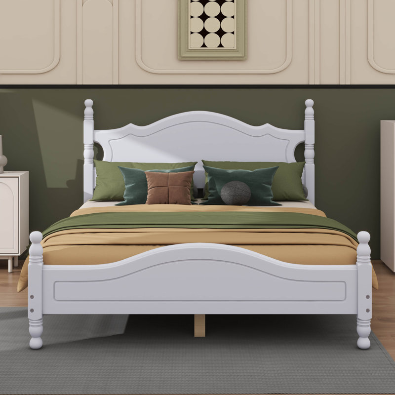 Durable  Wood Platform Bed Frame, Full, White