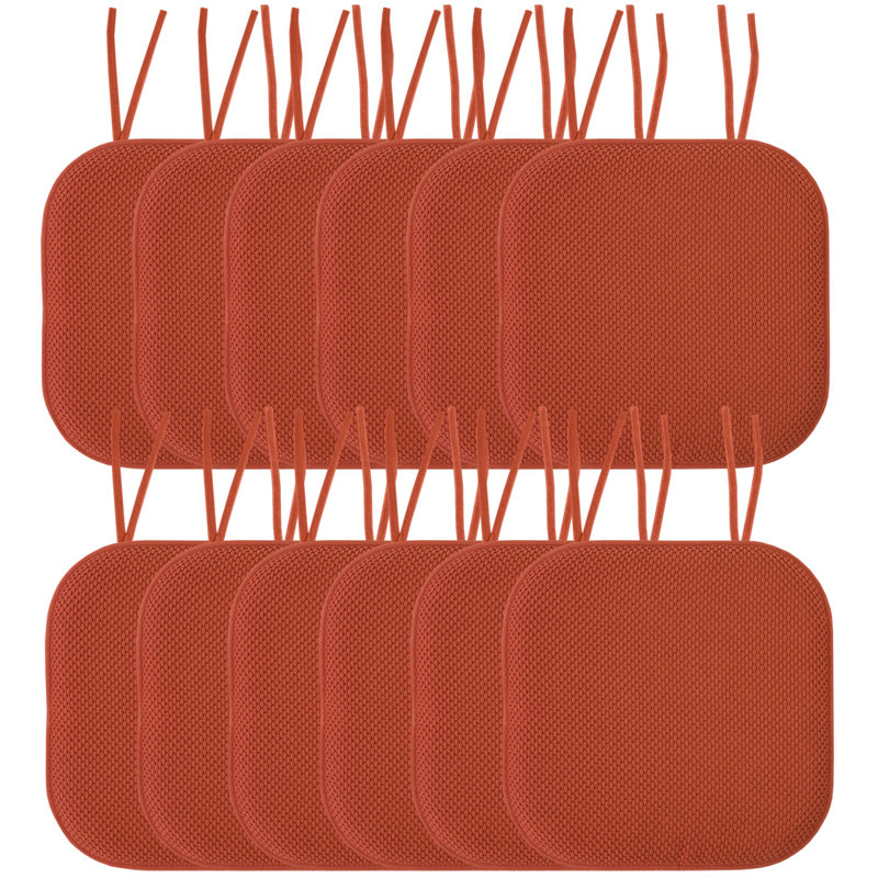 Rust Honeycomb Memory Foam Chair Cushion Set with Ties, 4 Pack
