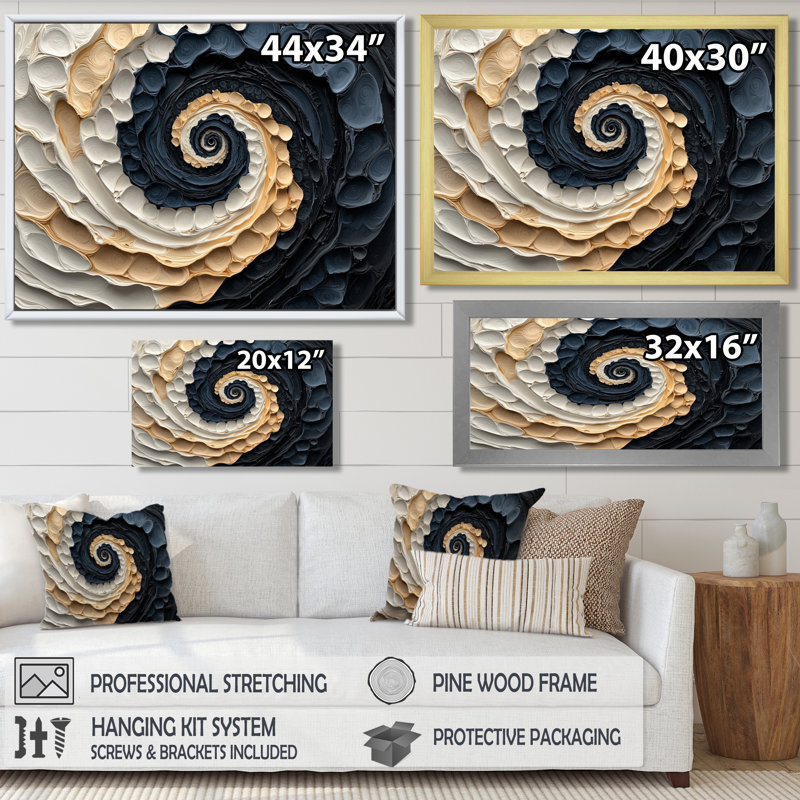 Abstrait Vortex cosmique noir et blanc II - Collages abstraits, art mural, H 24 po x l 32 po, Cadre flottant, Blanc