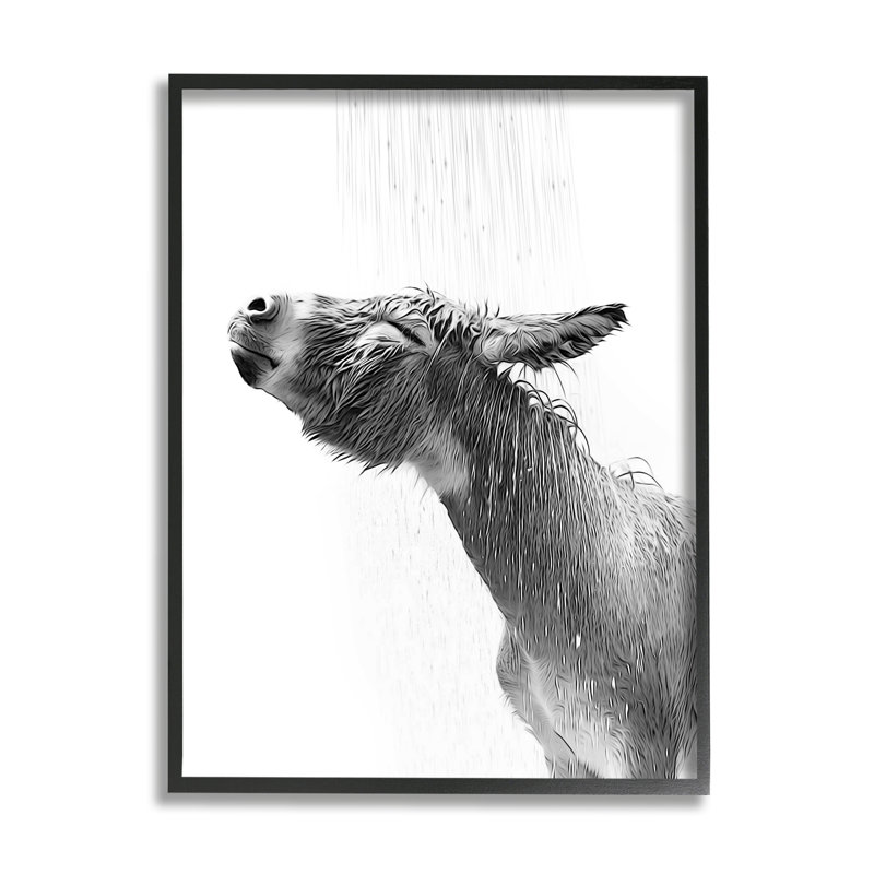 Az-231 - Impression encadrée d'âne pour la salle de bain, H 30 po x l 24 po x P 1,5 po, Giclée encadrée noir minuit