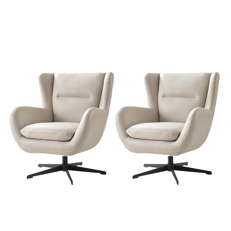 Arcana Modern Faux Leather Swivel Wingback Chair, Ivory