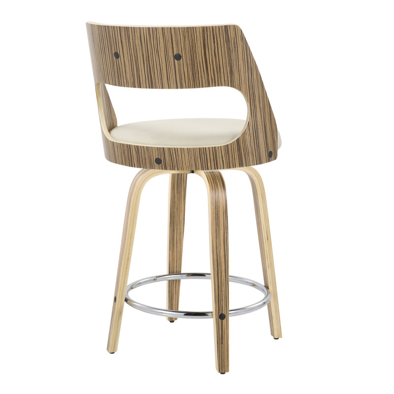 Betuel Swivel Upholstered Faux Leather Counter Stool, Cream Faux Leather/Zebra Frame, Counter Stool (24.5" Seat Height)