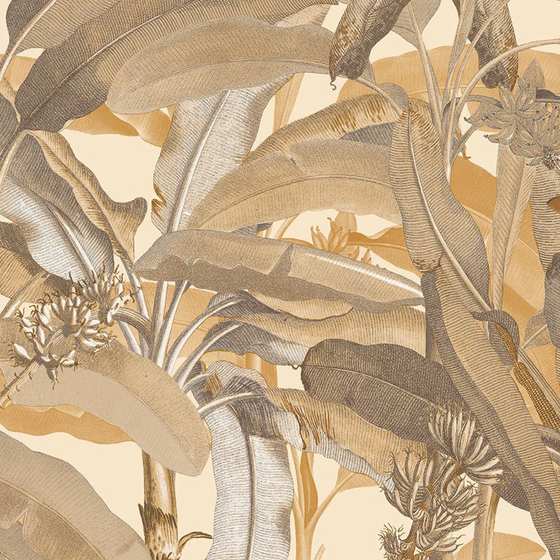 Alieah Floral Leaves 33' L x 21" W Wallpaper Roll, Cream/Brown