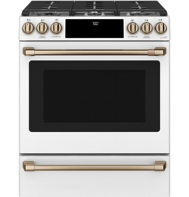 Café 30" 5.6 cu. ft. Slide-in Gas Range with Griddle, Matte White