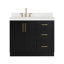 Meuble-lavabo de salle de bain avec lavabo ovale simple décalé à gauche de 42 pouces et comptoir en quartz blanc de Carrare de 1,5 pouce d'épaisseur, finition noire.-689676891-689676890