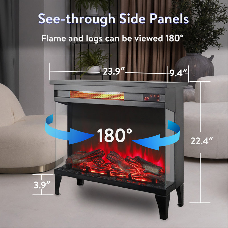 24 Inch Three Sided Glass Electric Fireplace With Feet