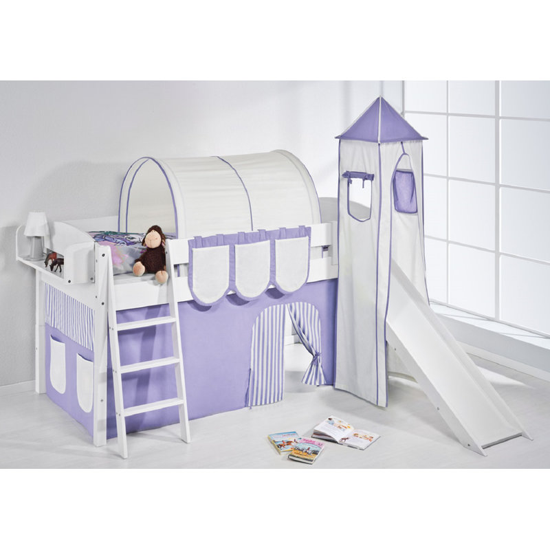 Basic European Single Mid Sleeper Bed, Purple and beige