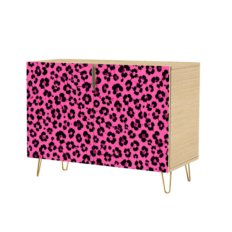 Buffet avec rangement dissimulé 2 portes à motif léopard rose à motif animal noir pour le salon, la cuisine et le bar, Color7