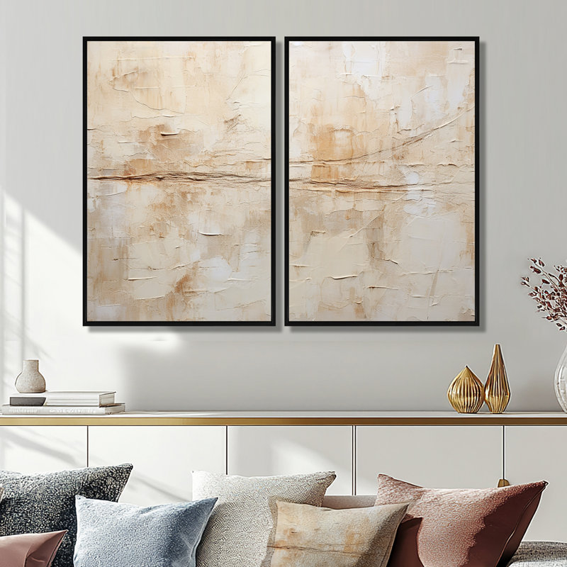 Minimalisme beige et blanc intemporel - art mural moderne bleu 2 panneaux, Impression encadrée flottante, Black