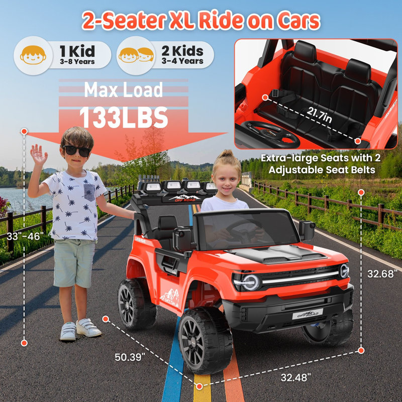 24V 2-Seater Ride On Toys 2Wd/4Wd Switchable 4*200W Ride On Truck Cars With Remote Control, Bluetooth, Music, Spring Suspension