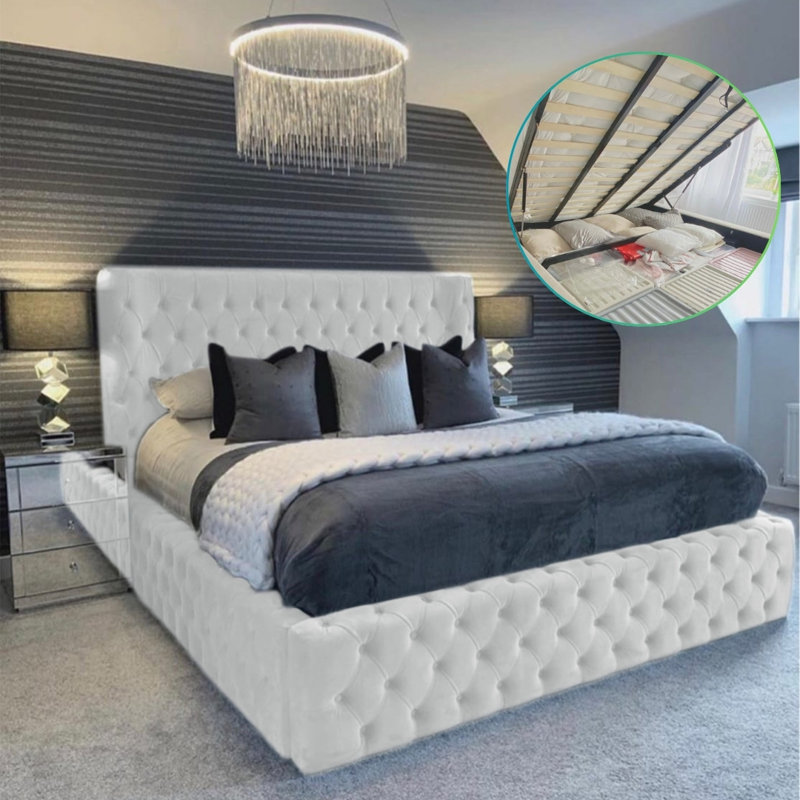 Aliyannah Upholstered Ottoman Storage Bed, Ice, Kingsize (5')