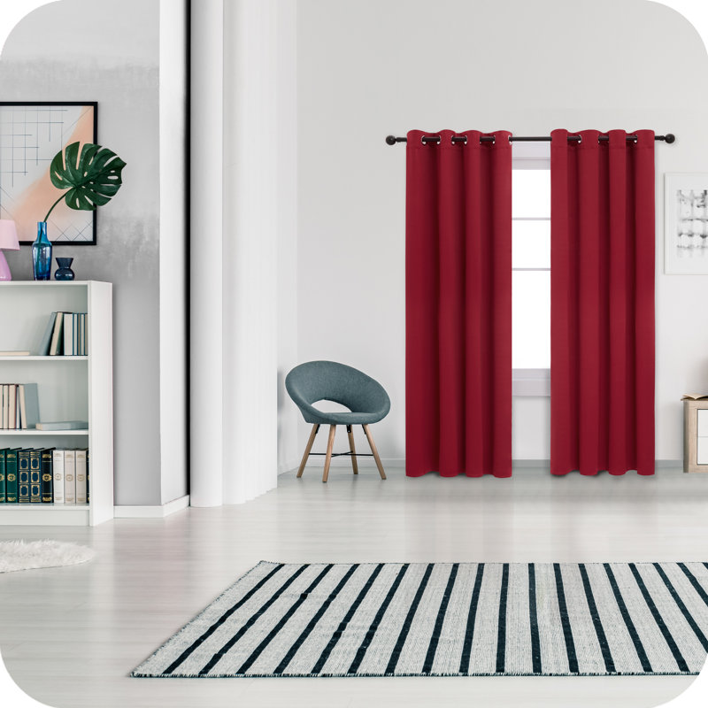Prysilla Blackout Curtain Pair, 52cm Width x 138cm Drop, Dark Red