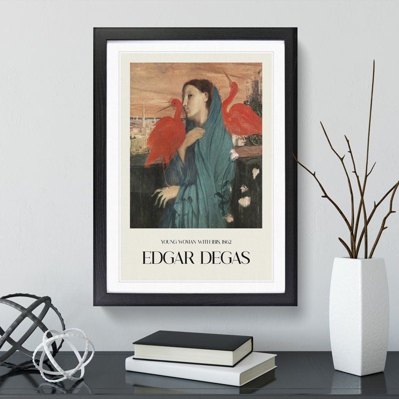 Young Woman with Ibis Birds by Edgar Degas - Picture Frame Painting, Black Framed, 65cm H x 48cm W x 2cm D
