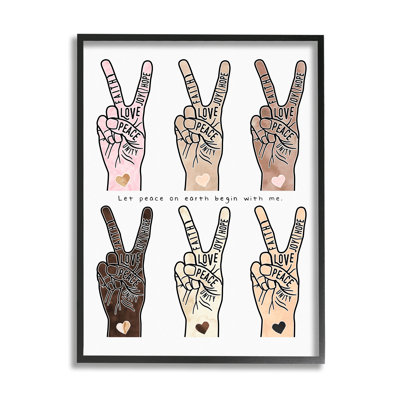 " Peace Begin With Me Phrase Diversity Hand Signs " Graphic Art Print