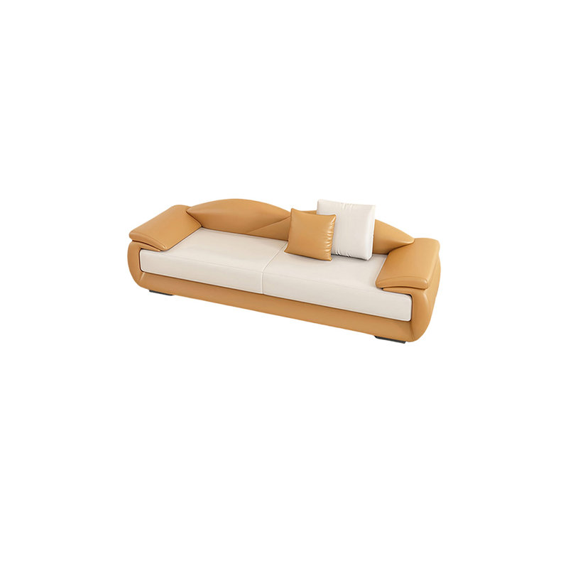 Banc rembourré en similicuir de haute qualité, Orange / blanc cassé