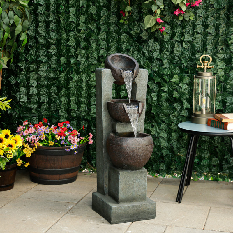 3-Tier Basin Cascading Fountain with LED Lights