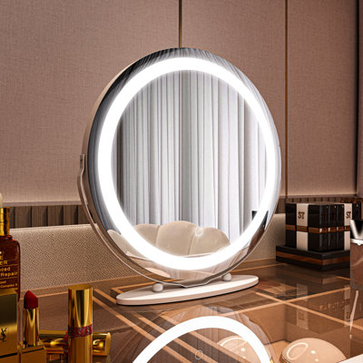 19 po Miroir lumineux rond à intensité variable pour table avec cadre tactile blanc à 3 couleurs DEL