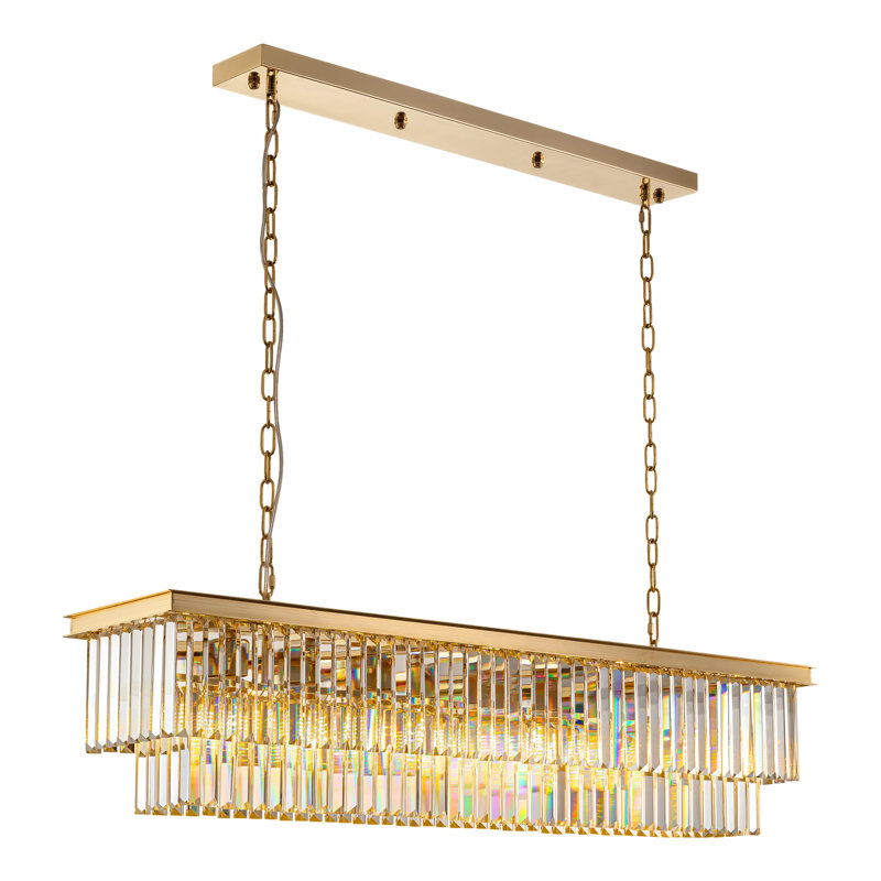 Dimmable Tiered Rectangle Chandelier With Crystal Accents, 10" H x 47" W x 10" D, Gold