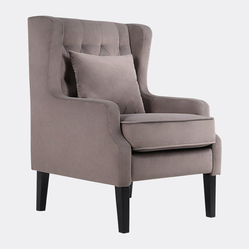Velvet Wingback Chair, Brown Velvet