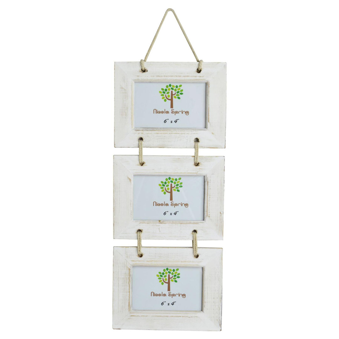 Nicola Spring - Rustic Wooden Hanging 3 Photo Frame - 6 x 4" - White