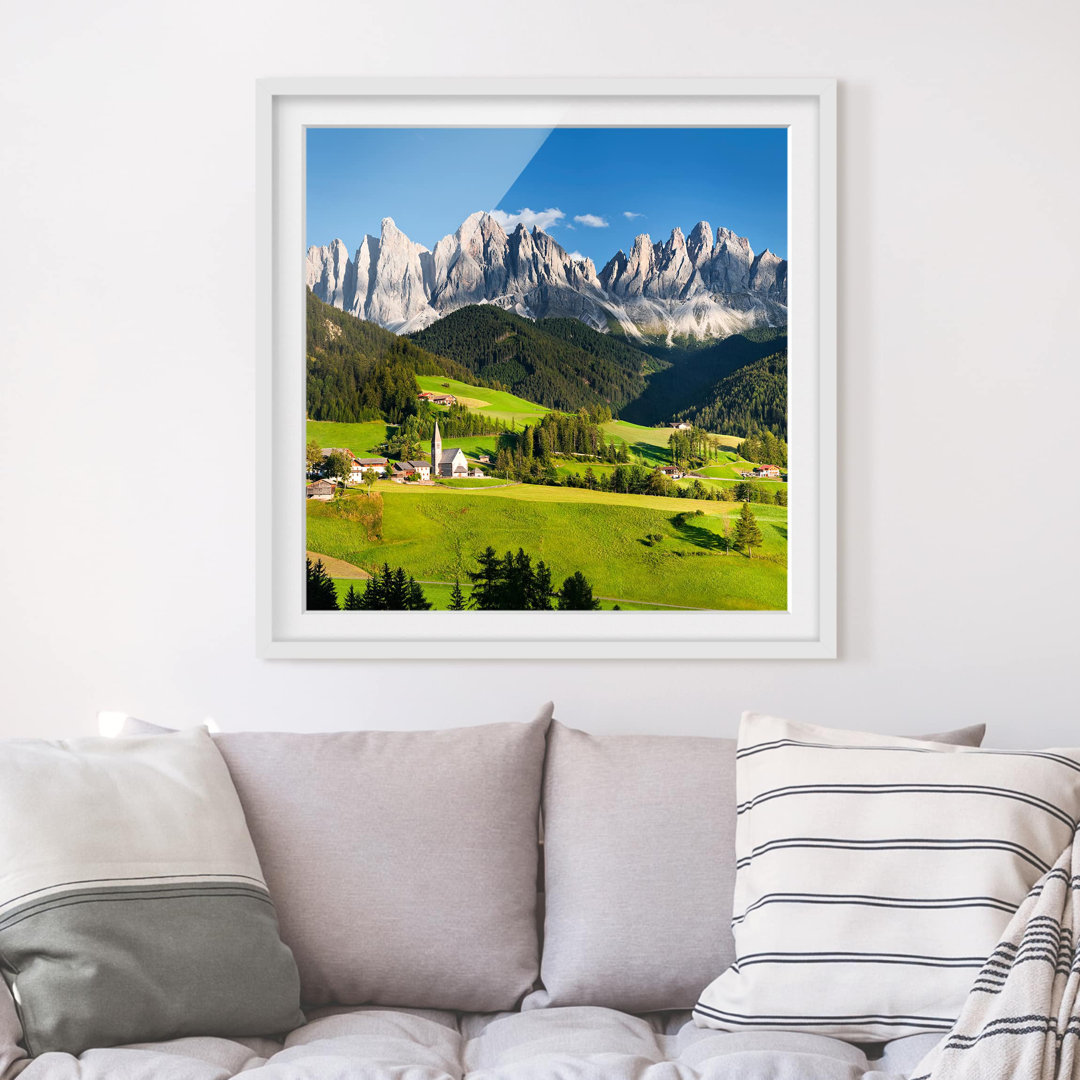 Gerahmtes Poster Geisler Peaks in South Tyrol