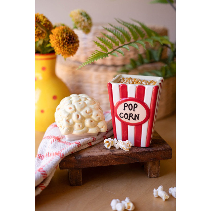  Ceramic Popcorn Canister 7"H Multi-Color Glazed Decorative Canister