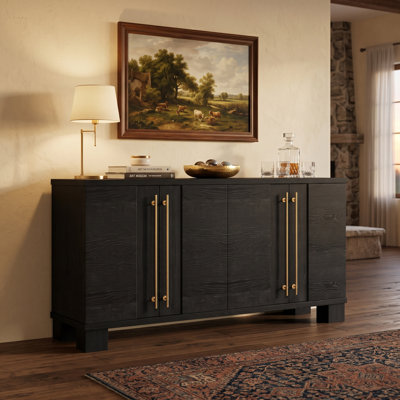 Buffet 60 "en bois avec tablettes réglables et poignées dorées, noir