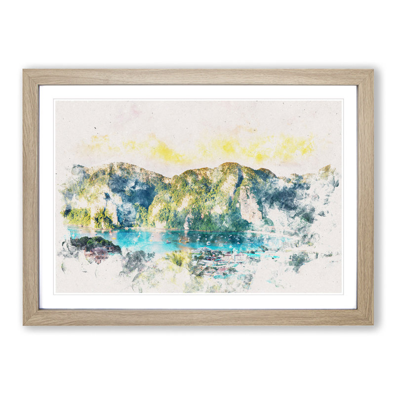 Phi Phi Islands in Thailand - Picture Frame Painting Print on MDF, 62cm H x 87cm W x 2cm D, Oak Framed