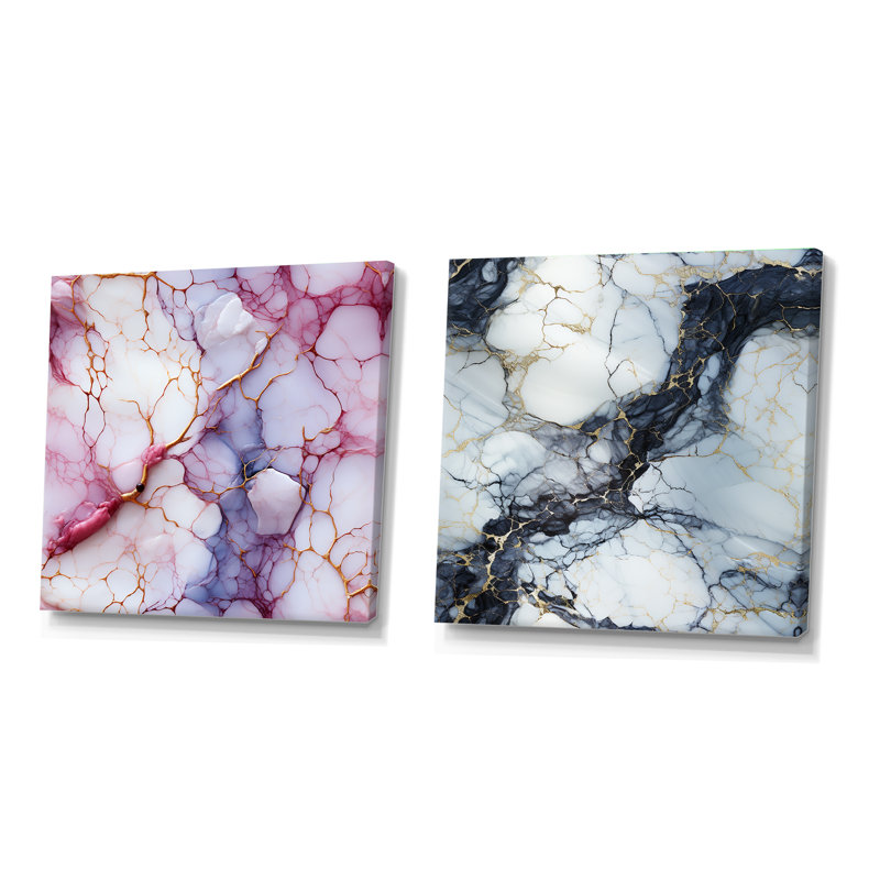 Kasterlee Timeless Marble Classic Delights - Ensemble de 2 collages abstraits carrés, H 16 po x l 33 po, Toile tendue