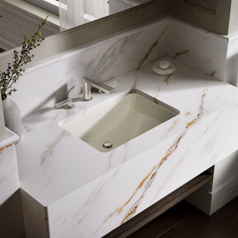 Ladena Vitreous China Rectangular Undermount Bathroom Sink, Biscuit