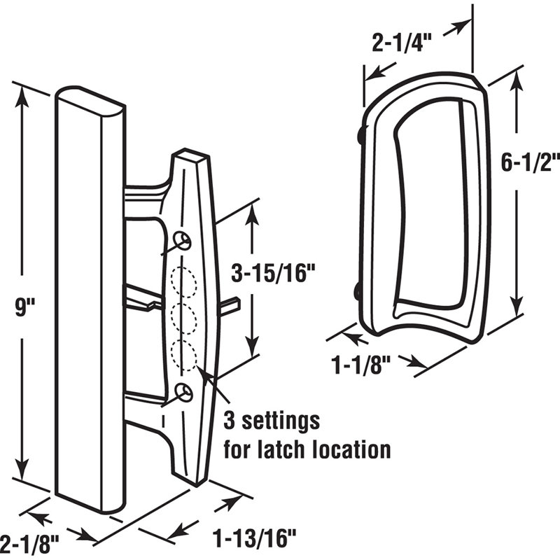 Prime-Line Sliding Glass Door Handle Set  Replace Old or Damaged Door Handles Quickly and Easily  Black Diecast, Mortise/Hook Style, Fits 3-15/16 Hole Spacing (1 Set)
