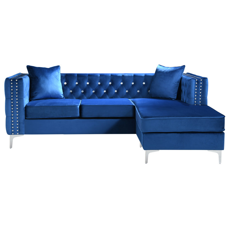 Cannella Upholstered L-Shaped Sectional Reversible, Blue