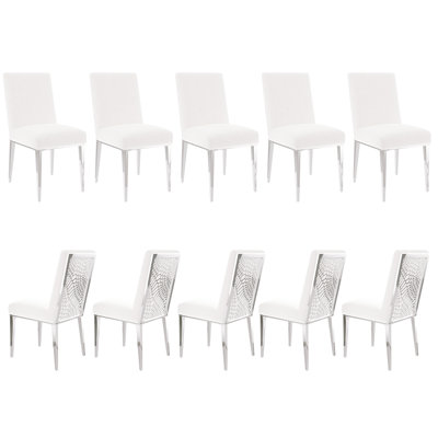 Ensemble de 10 chaises blanches et argentées