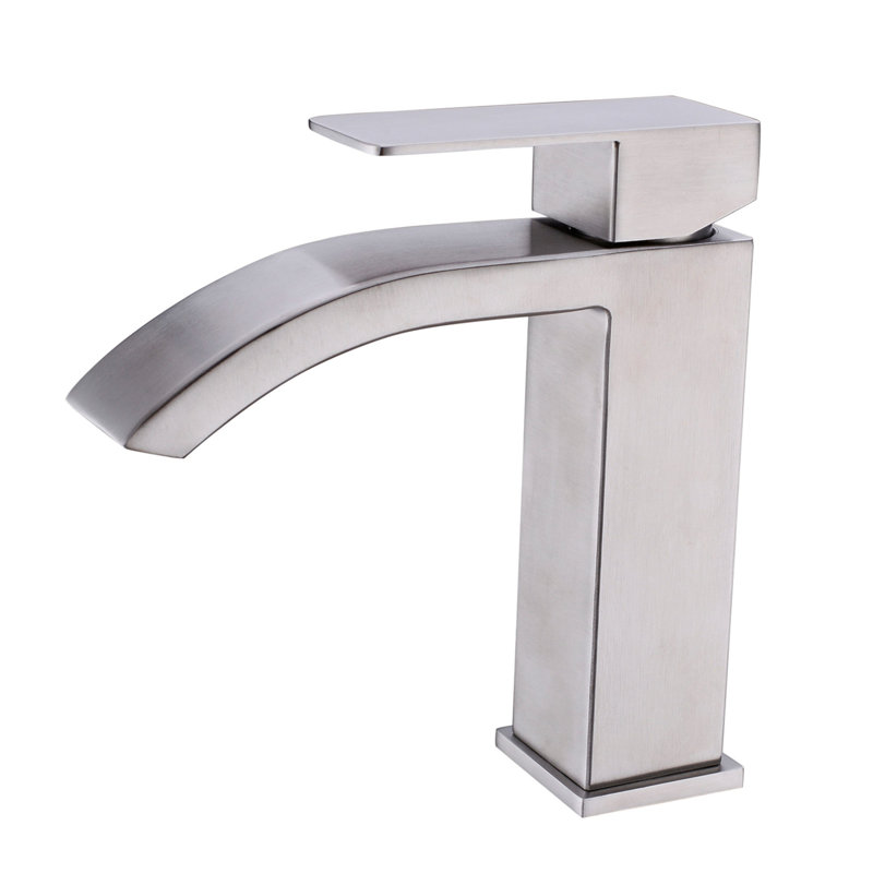 Robinet de lavabo de salle de bain à poignée simple à cascade simple avec très grand bec rectangulaire, Nickel brossé