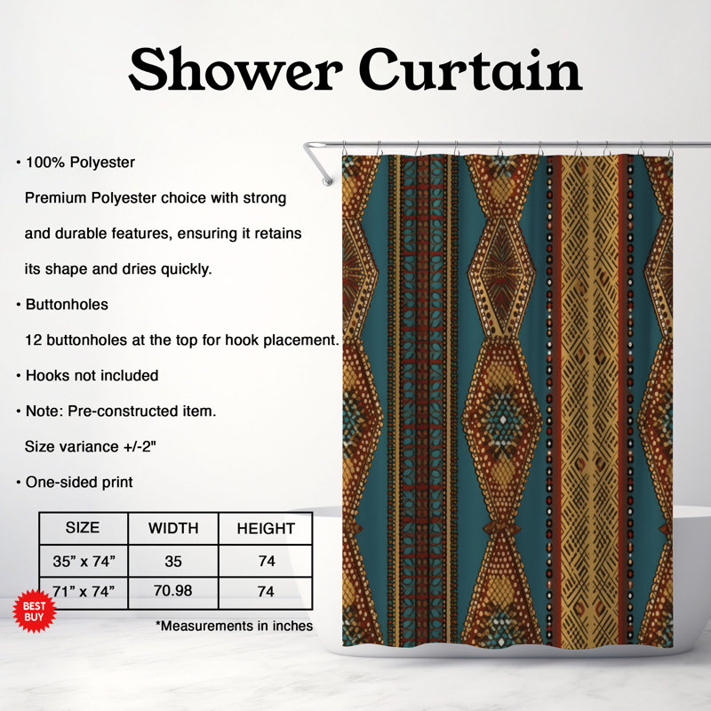 Rideau de douche Boho Zigzag - Premium, H 74 po x l 71 po