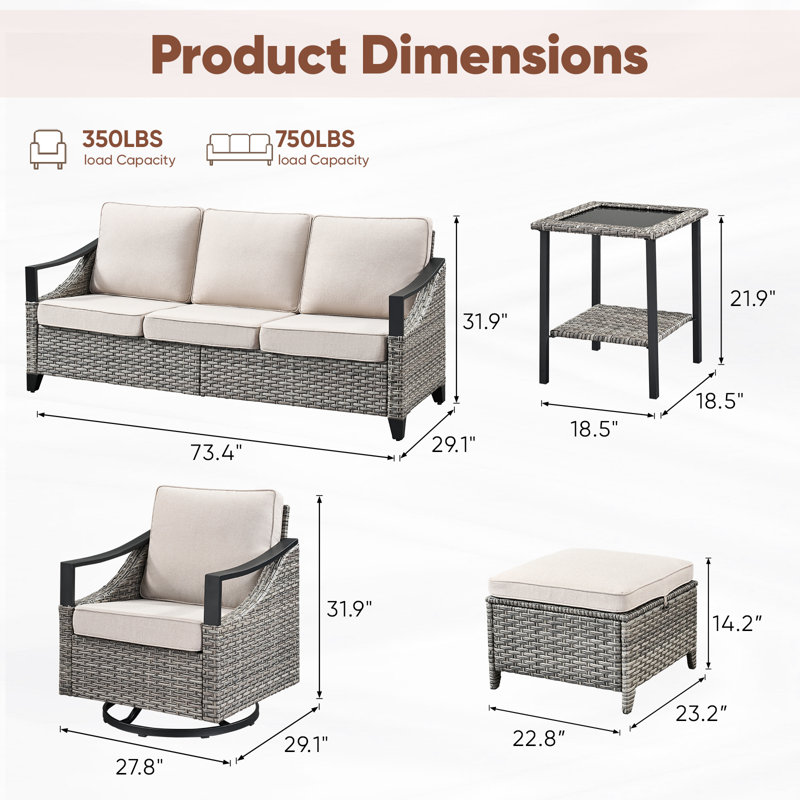 9-Piece Outdoor Modern Iron Armrests Complete Conversation Set For Family Chats And Party, Beige