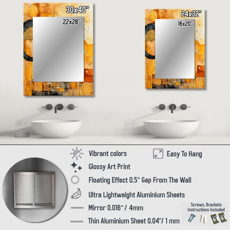 Escape To Serenity Vintage Gold Watercolor - Geometric Wall Mirror, Modern Decorative Mirror, Printed Metal Art, 32" x 24"