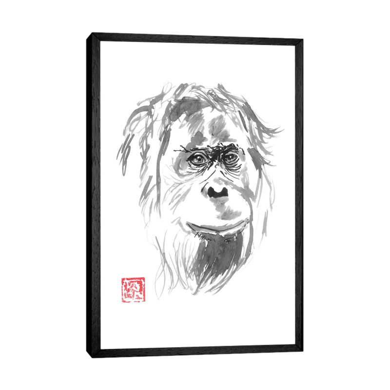 Orangutan Smile by Péchane - Painting on Canvas, 66.04 cm H x 45.72 cm W, Black Framed